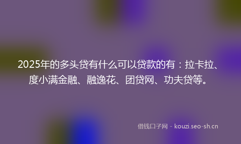 2025年的多头贷有什么可以贷款的有:拉卡拉、度小满金融、融逸花、团贷网、功夫贷等。