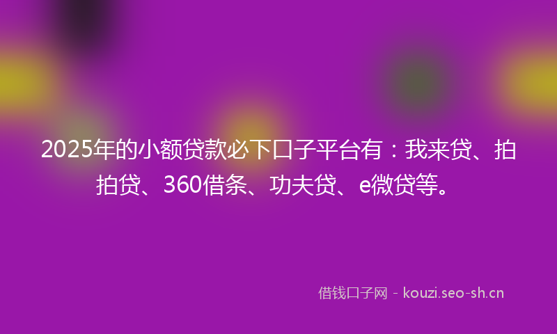 2025年的小额贷款必下口子平台有：我来贷、拍拍贷、360借条、功夫贷、e微贷等。