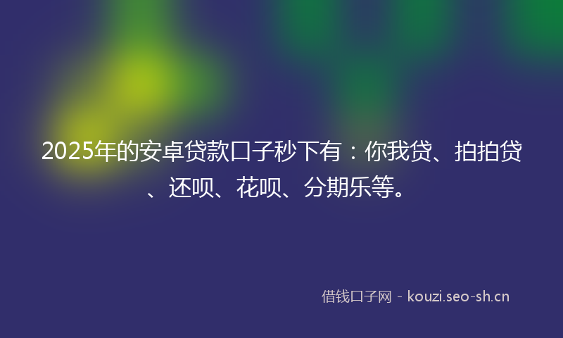 2025年的安卓贷款口子秒下有：你我贷、拍拍贷、还呗、花呗、分期乐等。