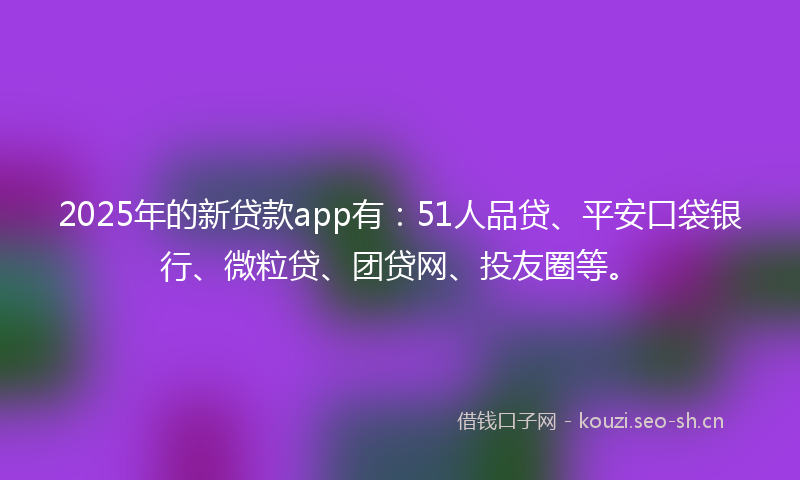 2025年的新贷款app有：51人品贷、平安口袋银行、微粒贷、团贷网、投友圈等。