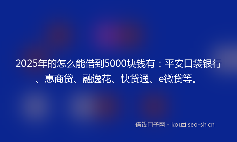 2025年的怎么能借到5000块钱有：平安口袋银行、惠商贷、融逸花、快贷通、e微贷等。