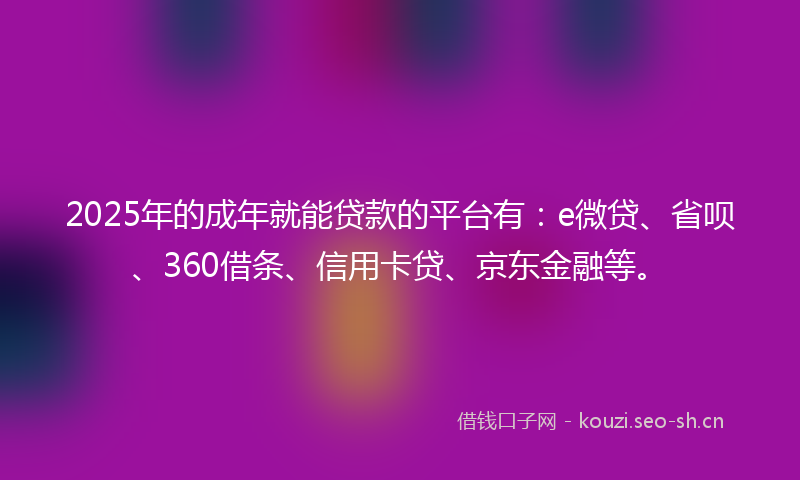 2025年的成年就能贷款的平台有：e微贷、省呗、360借条、信用卡贷、京东金融等。