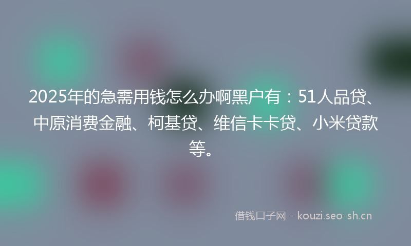 2025年的急需用钱怎么办啊黑户有：51人品贷、中原消费金融、柯基贷、维信卡卡贷、小米贷款等。