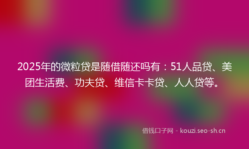 2025年的微粒贷是随借随还吗有：51人品贷、美团生活费、功夫贷、维信卡卡贷、人人贷等。