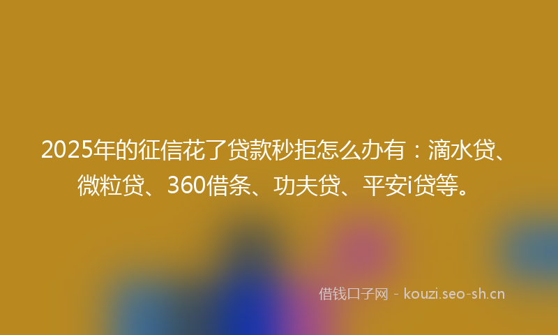 2025年的征信花了贷款秒拒怎么办有：滴水贷、微粒贷、360借条、功夫贷、平安i贷等。