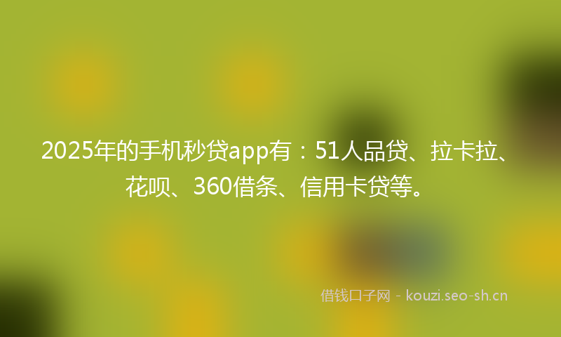 2025年的手机秒贷app有:51人品贷、拉卡拉、花呗、360借条、信用卡贷等。