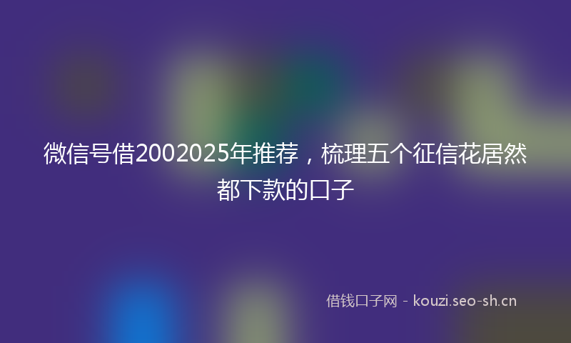 微信号借2002025年推荐，梳理五个征信花居然都下款的口子