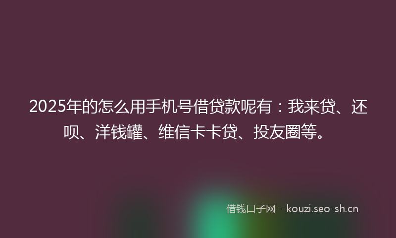 2025年的怎么用手机号借贷款呢有：我来贷、还呗、洋钱罐、维信卡卡贷、投友圈等。