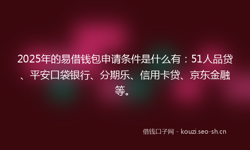 2025年的易借钱包申请条件是什么有：51人品贷、平安口袋银行、分期乐、信用卡贷、京东金融等。