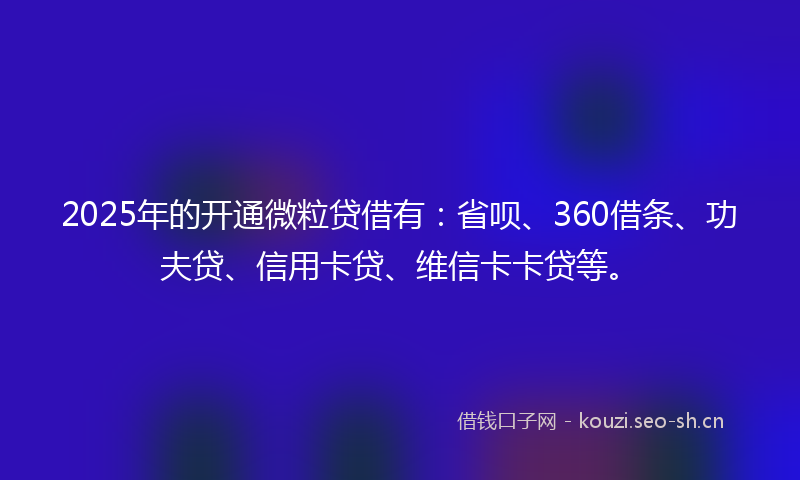 2025年的开通微粒贷借有：省呗、360借条、功夫贷、信用卡贷、维信卡卡贷等。