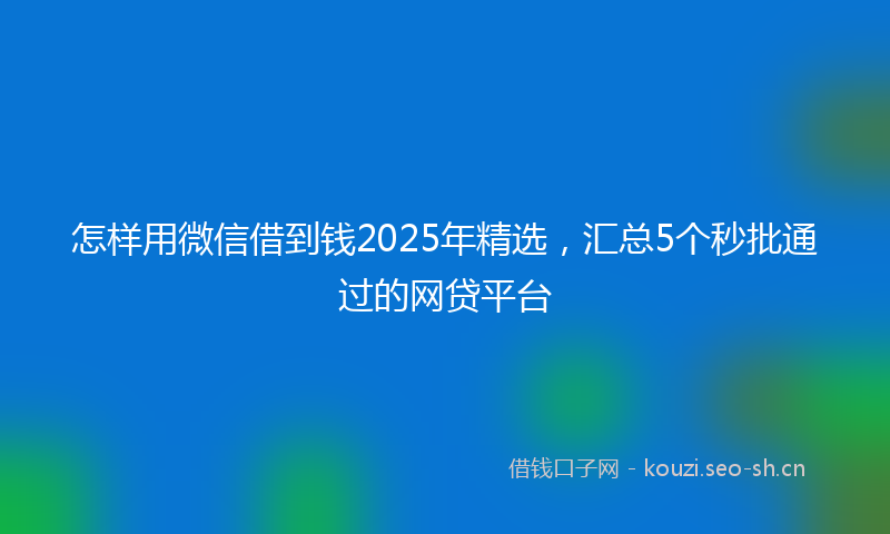 怎样用微信借到钱2025年精选，汇总5个秒批通过的网贷平台