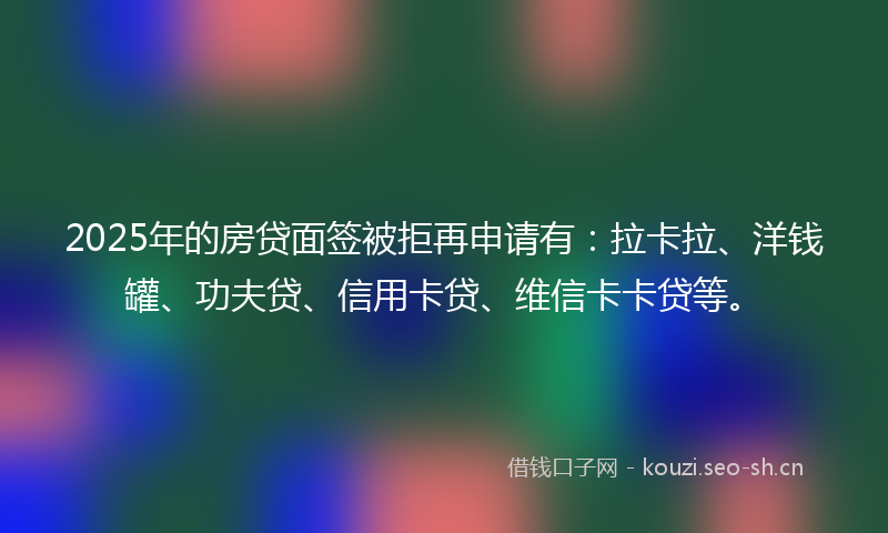 2025年的房贷面签被拒再申请有：拉卡拉、洋钱罐、功夫贷、信用卡贷、维信卡卡贷等。