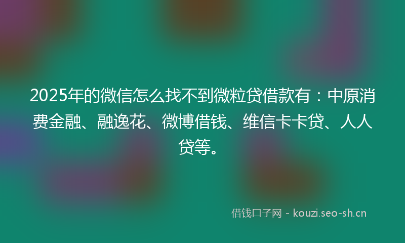 2025年的微信怎么找不到微粒贷借款有：中原消费金融、融逸花、微博借钱、维信卡卡贷、人人贷等。
