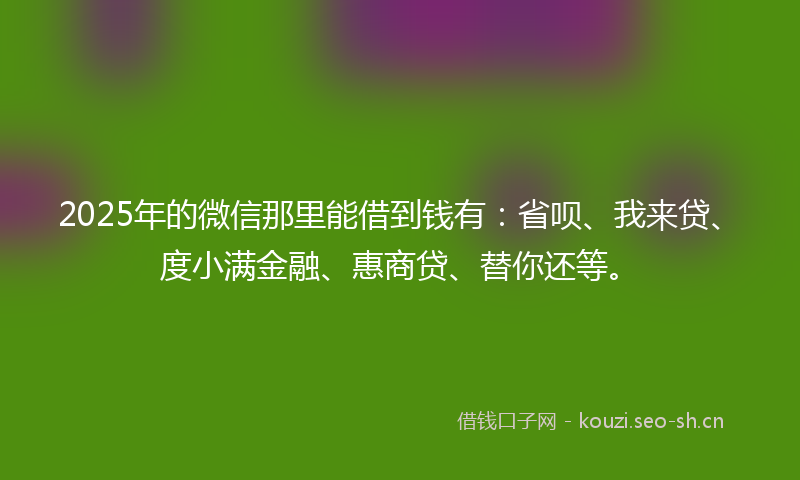 2025年的微信那里能借到钱有：省呗、我来贷、度小满金融、惠商贷、替你还等。