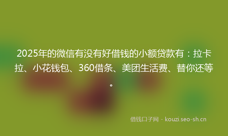 2025年的微信有没有好借钱的小额贷款有：拉卡拉、小花钱包、360借条、美团生活费、替你还等。