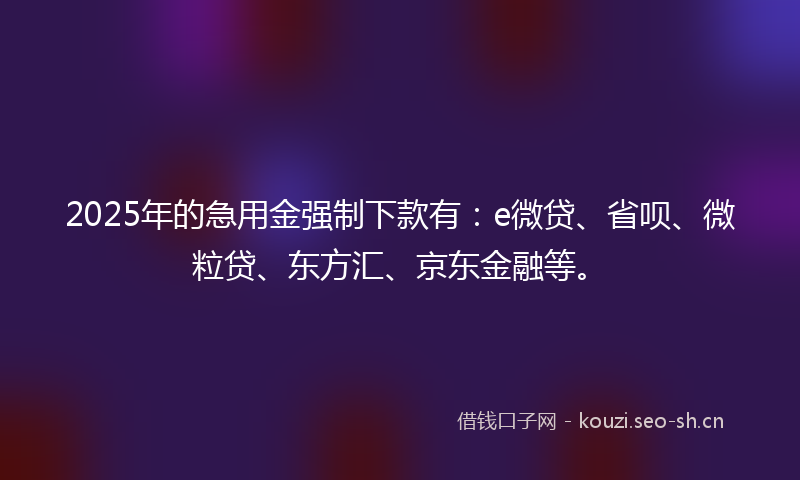 2025年的急用金强制下款有：e微贷、省呗、微粒贷、东方汇、京东金融等。