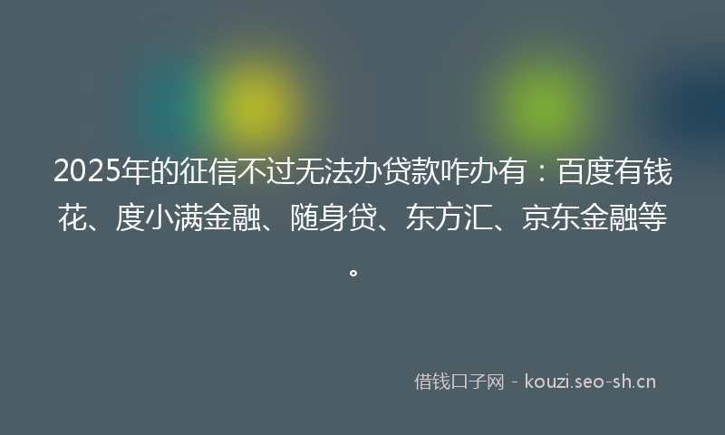 2025年的征信不过无法办贷款咋办有:百度有钱花、度小满金融、随身贷、东方汇、京东金融等。
