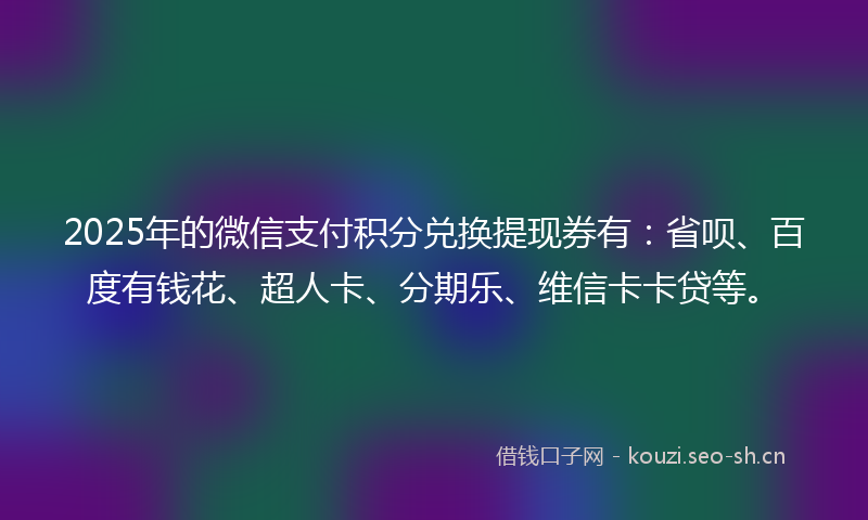 2025年的微信支付积分兑换提现券有：省呗、百度有钱花、超人卡、分期乐、维信卡卡贷等。
