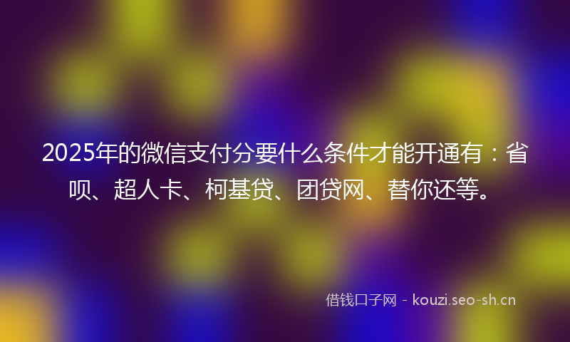 2025年的微信支付分要什么条件才能开通有:省呗、超人卡、柯基贷、团贷网、替你还等。