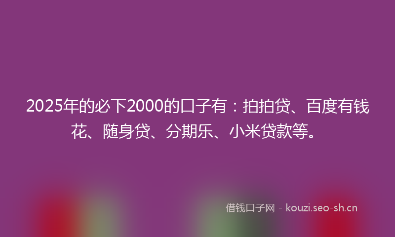 2025年的必下2000的口子有：拍拍贷、百度有钱花、随身贷、分期乐、小米贷款等。