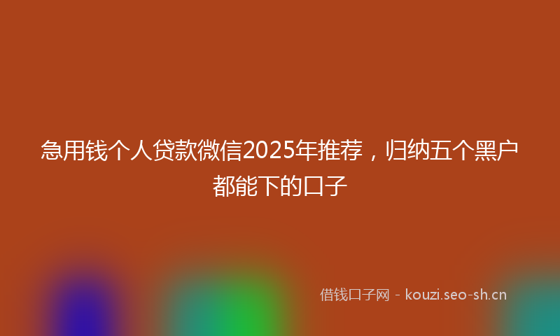 急用钱个人贷款微信2025年推荐，归纳五个黑户都能下的口子