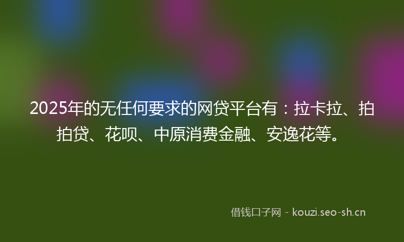 2025年的无任何要求的网贷平台有：拉卡拉、拍拍贷、花呗、中原消费金融、安逸花等。