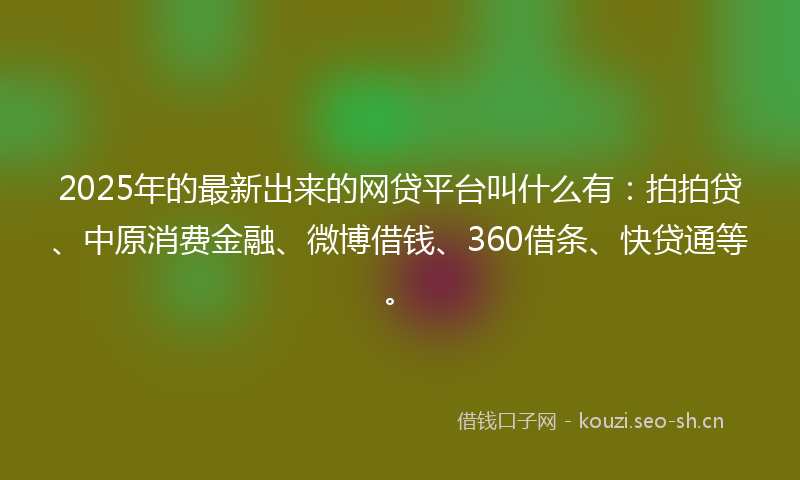 2025年的最新出来的网贷平台叫什么有：拍拍贷、中原消费金融、微博借钱、360借条、快贷通等。