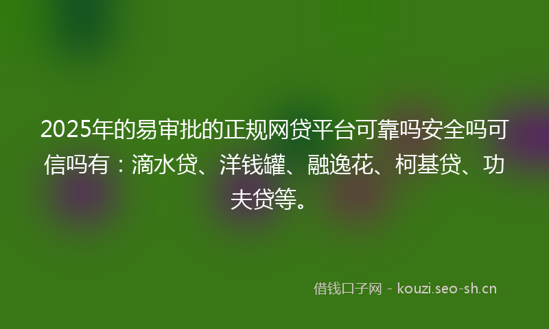 2025年的易审批的正规网贷平台可靠吗安全吗可信吗有：滴水贷、洋钱罐、融逸花、柯基贷、功夫贷等。