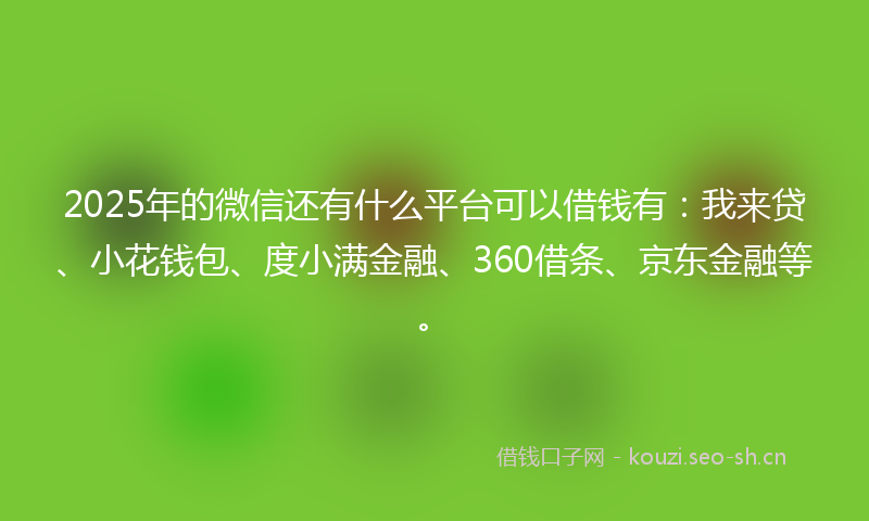 2025年的微信还有什么平台可以借钱有：我来贷、小花钱包、度小满金融、360借条、京东金融等。