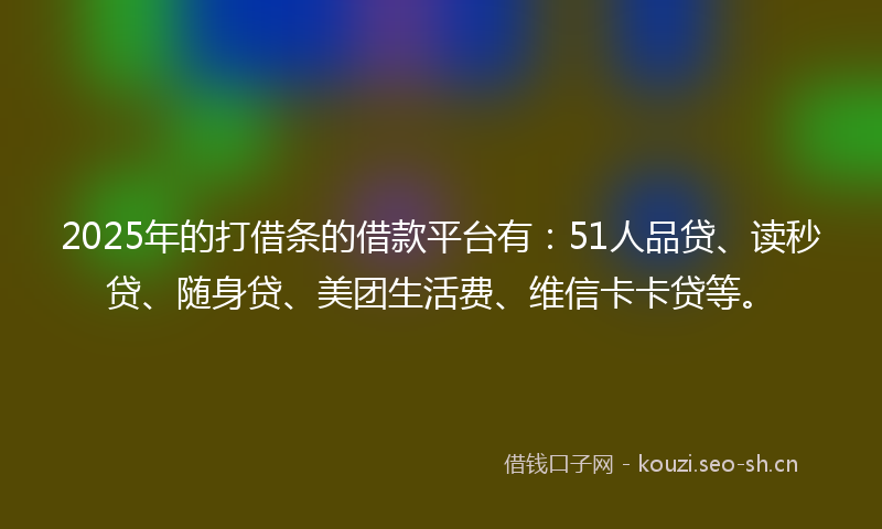 2025年的打借条的借款平台有：51人品贷、读秒贷、随身贷、美团生活费、维信卡卡贷等。