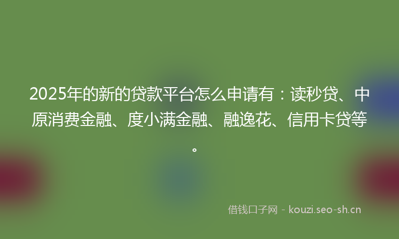 2025年的新的贷款平台怎么申请有：读秒贷、中原消费金融、度小满金融、融逸花、信用卡贷等。