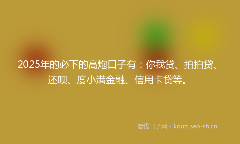 2025年的必下的高炮口子有:你我贷、拍拍贷、还呗、度小满金融、信用卡贷等。