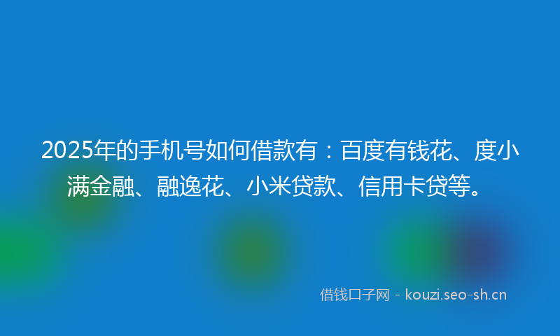 2025年的手机号如何借款有：百度有钱花、度小满金融、融逸花、小米贷款、信用卡贷等。