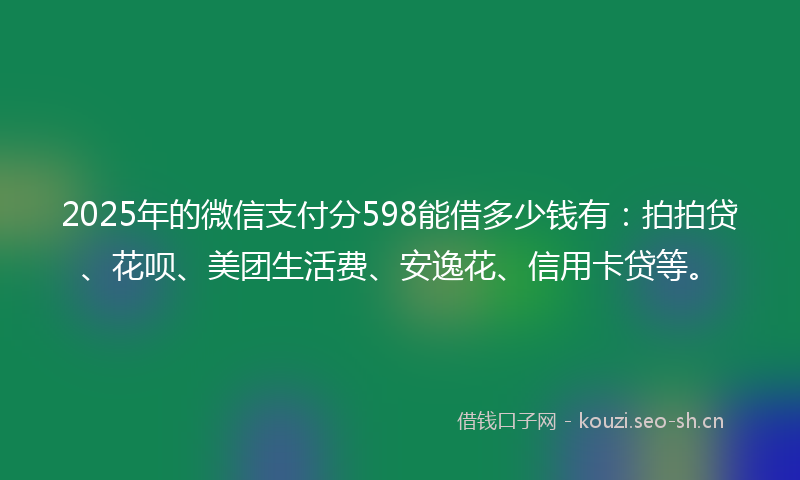 2025年的微信支付分598能借多少钱有：拍拍贷、花呗、美团生活费、安逸花、信用卡贷等。