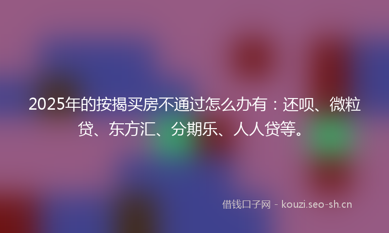 2025年的按揭买房不通过怎么办有：还呗、微粒贷、东方汇、分期乐、人人贷等。