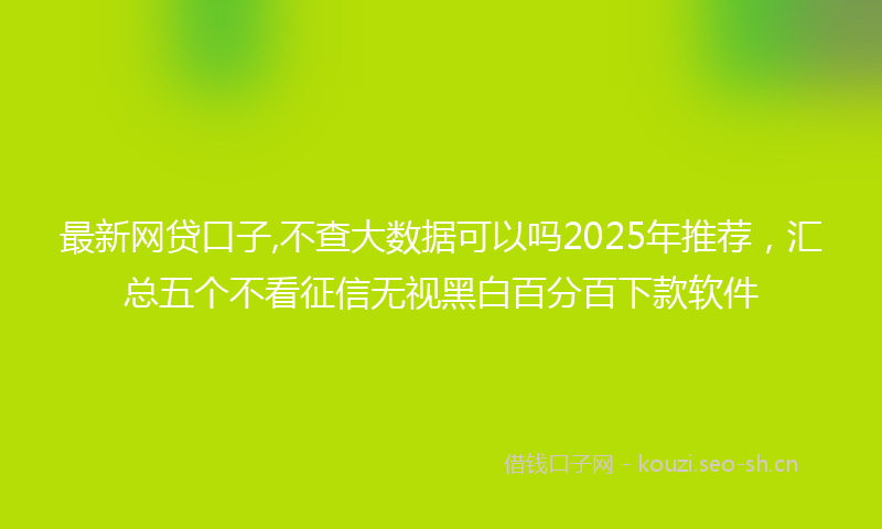 最新网贷口子,不查大数据可以吗2025年推荐，汇总五个不看征信无视黑白百分百下款软件