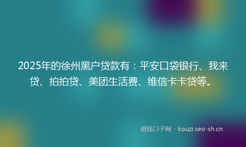 2025年的徐州黑户贷款有:平安口袋银行、我来贷、拍拍贷、美团生活费、维信卡卡贷等。
