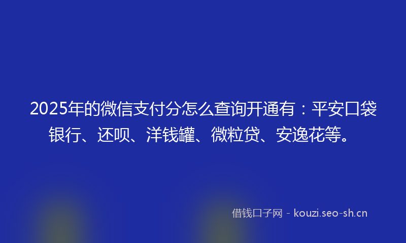 2025年的微信支付分怎么查询开通有：平安口袋银行、还呗、洋钱罐、微粒贷、安逸花等。