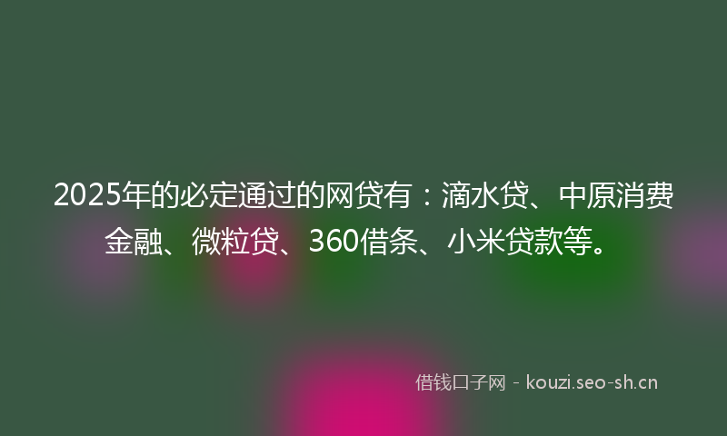2025年的必定通过的网贷有：滴水贷、中原消费金融、微粒贷、360借条、小米贷款等。
