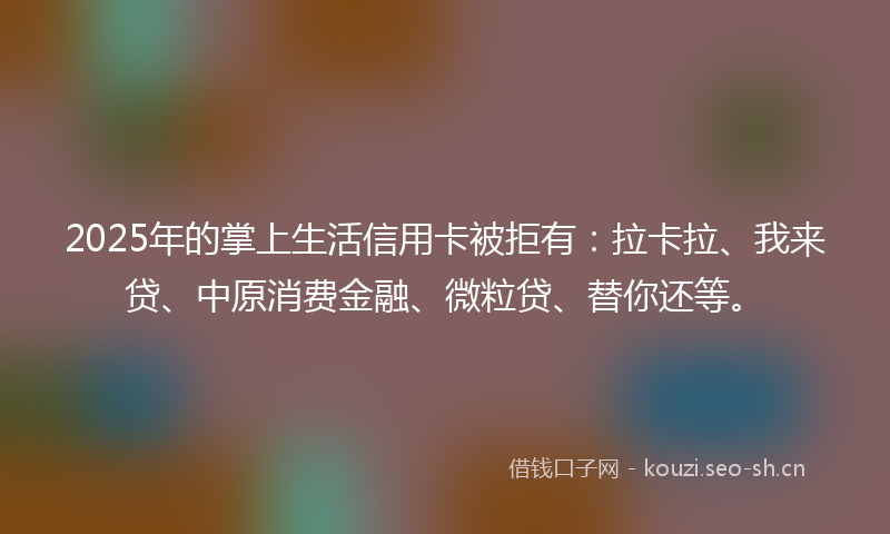 2025年的掌上生活信用卡被拒有：拉卡拉、我来贷、中原消费金融、微粒贷、替你还等。