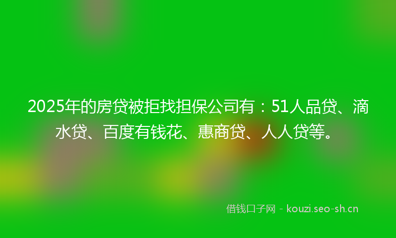 2025年的房贷被拒找担保公司有：51人品贷、滴水贷、百度有钱花、惠商贷、人人贷等。