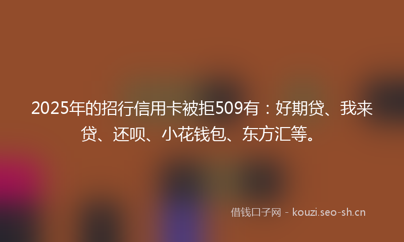 2025年的招行信用卡被拒509有：好期贷、我来贷、还呗、小花钱包、东方汇等。