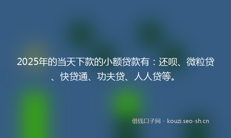 2025年的当天下款的小额贷款有：还呗、微粒贷、快贷通、功夫贷、人人贷等。