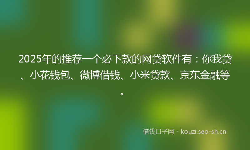 2025年的推荐一个必下款的网贷软件有：你我贷、小花钱包、微博借钱、小米贷款、京东金融等。