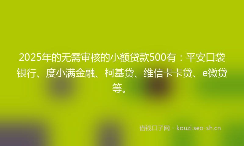 2025年的无需审核的小额贷款500有：平安口袋银行、度小满金融、柯基贷、维信卡卡贷、e微贷等。