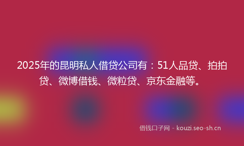 2025年的昆明私人借贷公司有：51人品贷、拍拍贷、微博借钱、微粒贷、京东金融等。