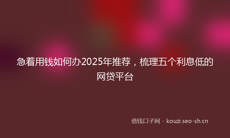 急着用钱如何办2025年推荐，梳理五个利息低的网贷平台