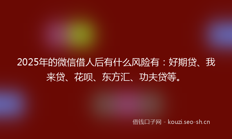 2025年的微信借人后有什么风险有：好期贷、我来贷、花呗、东方汇、功夫贷等。