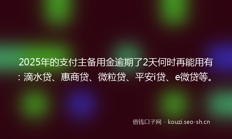 2025年的支付主备用金逾期了2天何时再能用有:滴水贷、惠商贷、微粒贷、平安i贷、e微贷等。