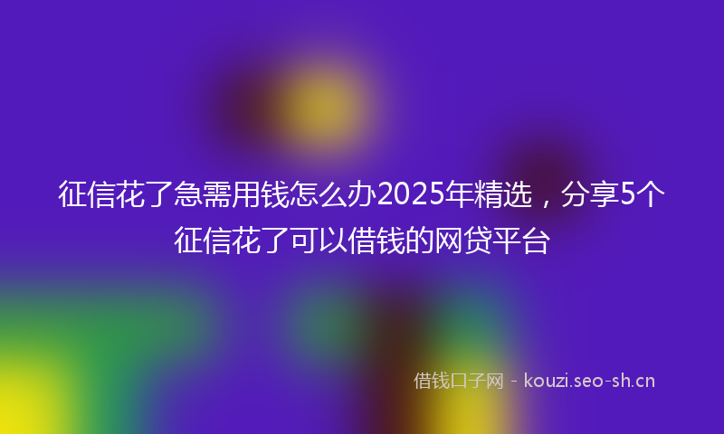 征信花了急需用钱怎么办2025年精选，分享5个征信花了可以借钱的网贷平台